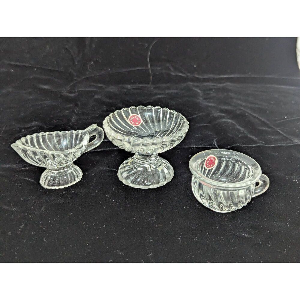 Made in France Vintage Miniature 1900 Era Doll House 3 Pc Set Glass Ware